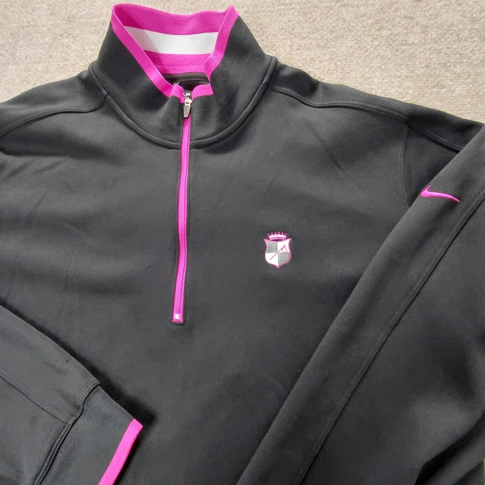 Nike Men's Golf 1/4 Zip Black Pink Pullover Size LARGE Long Sleeve